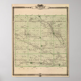 Póster Mapa del condado de Butler, estado de Iowa