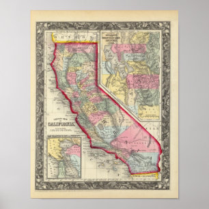 Póster Mapa Del Condado De California
