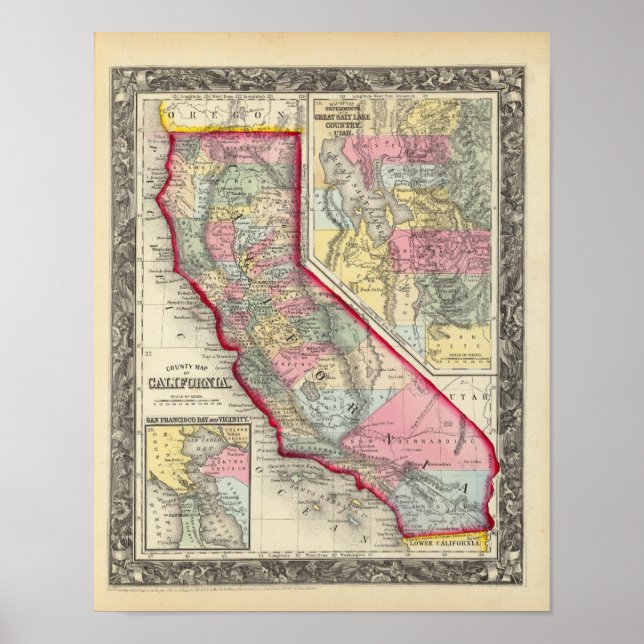 Póster Mapa Del Condado De California (Frente)