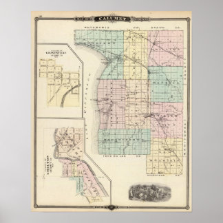 Póster Mapa del condado de Calumet, estado de Wisconsin