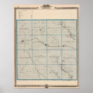 Póster Mapa del condado de Carroll, estado de Iowa