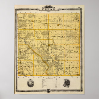 Póster Mapa del condado de Cedar, estado de Iowa