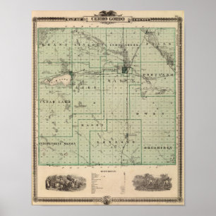 Póster Mapa del condado de Cerro Gordo, estado de Iowa
