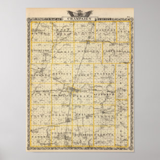 Póster Mapa del condado de Champaign