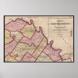 Póster Mapa del condado de Chester 1847 Río Schuylkill