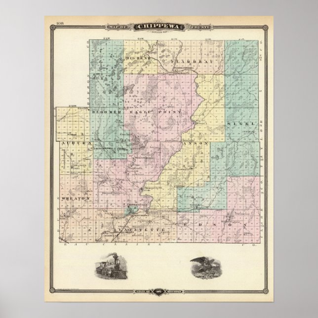 Póster Mapa del condado de Chippewa (Frente)