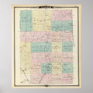 Póster Mapa del condado de Clark, estado de Wisconsin