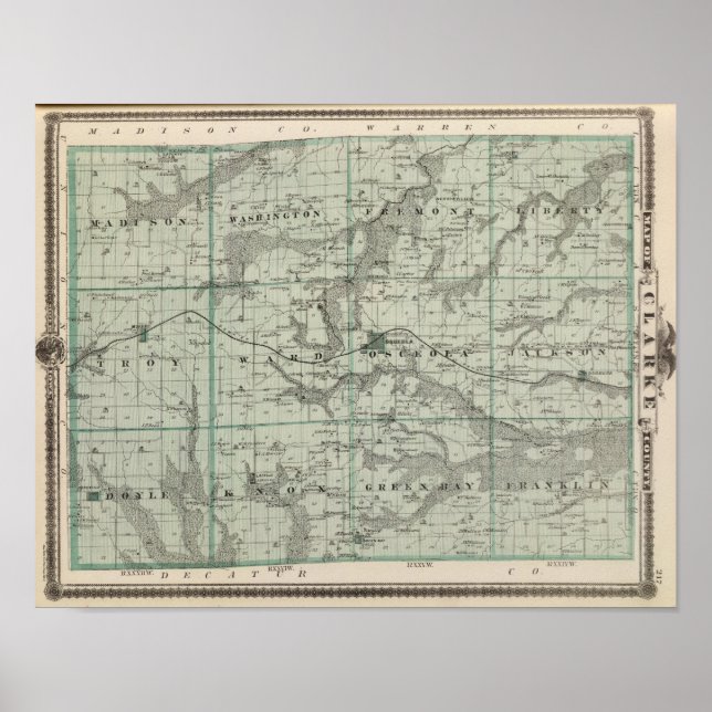 Póster Mapa del condado de Clarke, estado de Iowa (Frente)