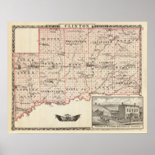 Póster Mapa del condado de Clinton