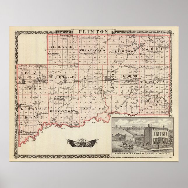 Póster Mapa del condado de Clinton (Frente)