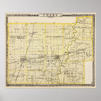Póster Mapa del condado de Coles