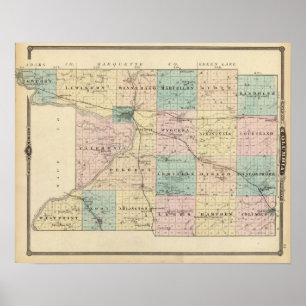 Póster Mapa del condado de Columbia, estado de Wisconsin