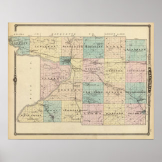 Póster Mapa del condado de Columbia, estado de Wisconsin