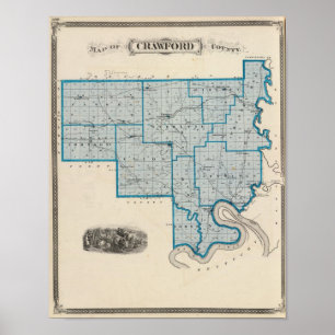 Póster Mapa del condado de Crawford