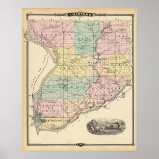 Póster Mapa del condado de Crawford, estado de Wisconsin