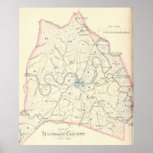 Póster Mapa del condado de Davidson de Tennessee en 1880
