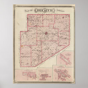 Póster Mapa del condado de Decatur con St Omer