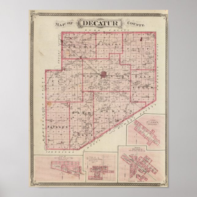 Póster Mapa del condado de Decatur con St Omer (Frente)