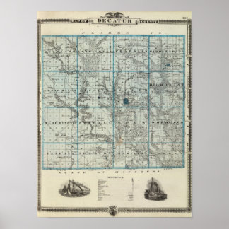 Póster Mapa del condado de Decatur, estado de Iowa