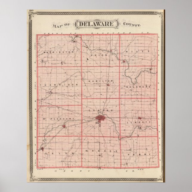 Póster Mapa del condado de Delaware (Frente)