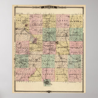 Póster Mapa del condado de Dodge, estado de Wisconsin