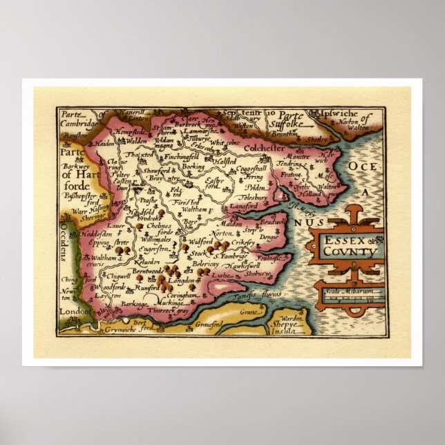 Póster Mapa del Condado de Essex, Inglaterra (Frente)