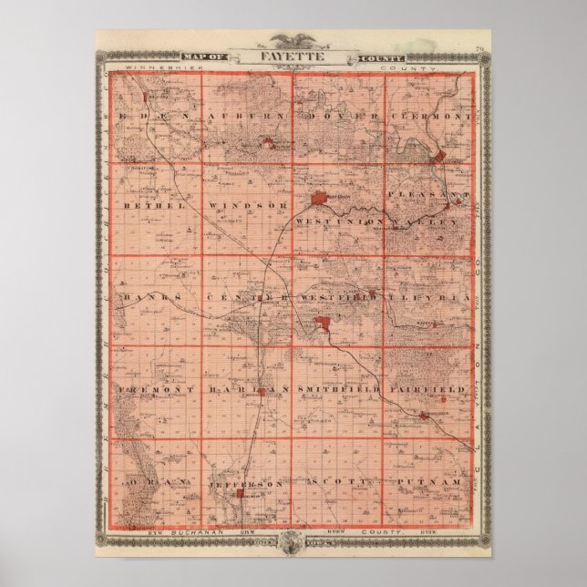 Póster Mapa del condado de Fayette, estado de Iowa (Frente)