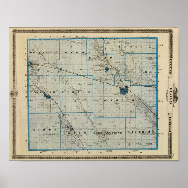 Póster Mapa del condado de Floyd, estado de Iowa (Frente)