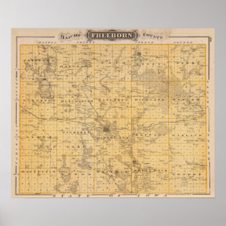 Póster Mapa del condado de Freeborn, Minnesota