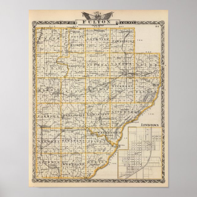 Póster Mapa del condado de Fulton y Lewistown (Frente)