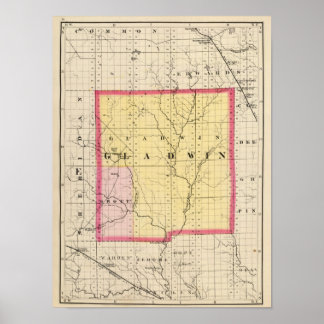 Póster Mapa del condado de Gladwin, Michigan