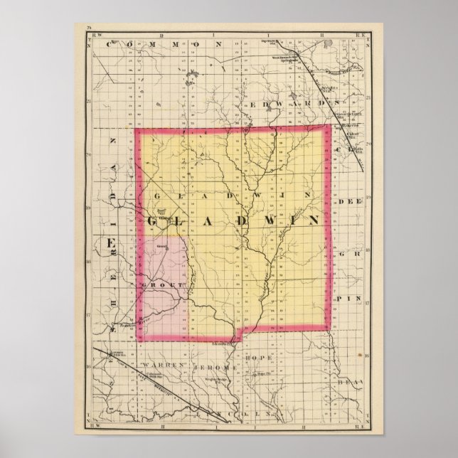 Póster Mapa del condado de Gladwin, Michigan (Frente)