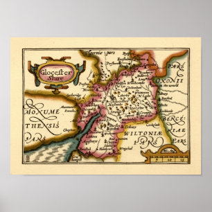 Póster Mapa del condado de Gloucestershire