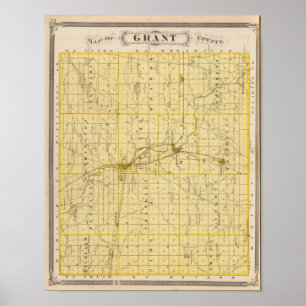 Póster Mapa del condado de Grant