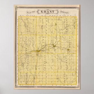 Póster Mapa del condado de Grant