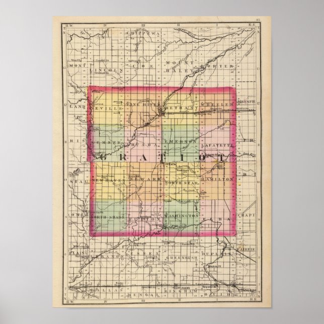 Póster Mapa del condado de Gratiot, Michigan (Frente)