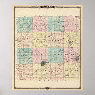 Póster Mapa del condado de Green, estado de Wisconsin