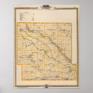 Póster Mapa del condado de Guthrie, estado de Iowa