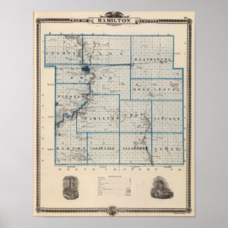 Póster Mapa del condado de Hamilton, estado de Iowa