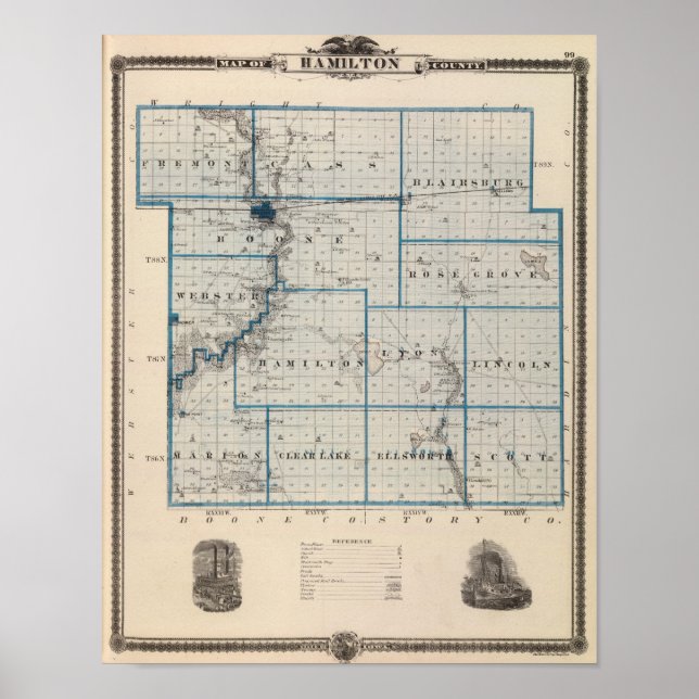 Póster Mapa del condado de Hamilton, estado de Iowa (Frente)