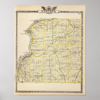 Póster Mapa del condado de Hancock