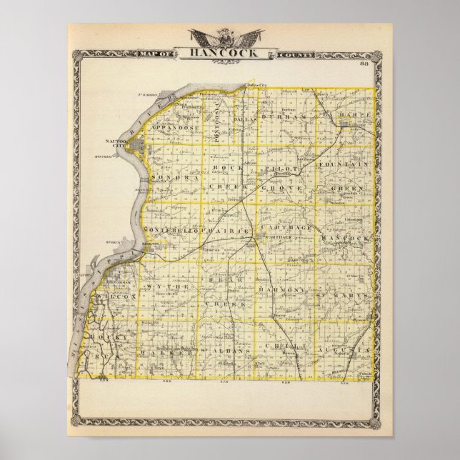 Póster Mapa del condado de Hancock (Frente)