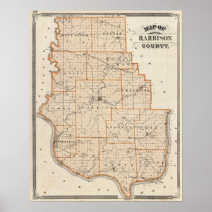 Póster Mapa del condado de Harrison