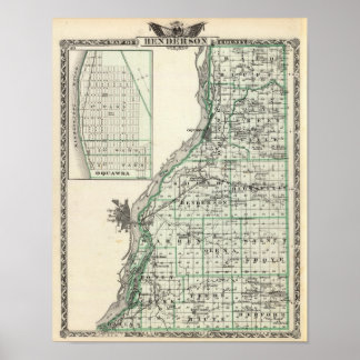 Póster Mapa del condado de Henderson y Oquawka