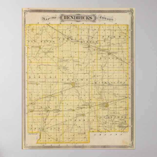 Póster Mapa del condado de Hendricks (Frente)