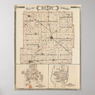 Póster Mapa del condado de Henry con el nuevo castillo,
