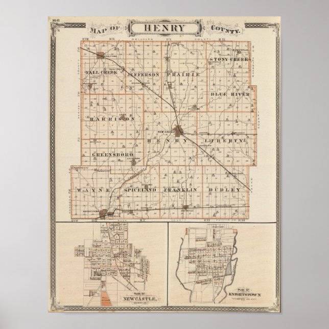 Póster Mapa del condado de Henry con el nuevo castillo, K (Frente)