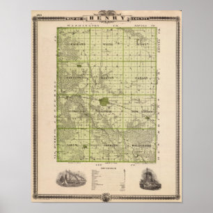 Póster Mapa del condado de Henry, estado de Iowa