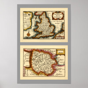 Póster Mapa del condado de Herefordshire, Inglaterra