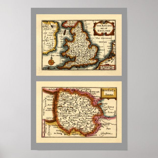 Póster Mapa del condado de Herefordshire, Inglaterra (Frente)